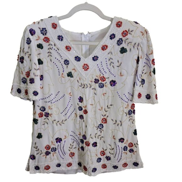 Stunning Vintage Lined Fully Beaded Unique Top Size S - Picture 1 of 5